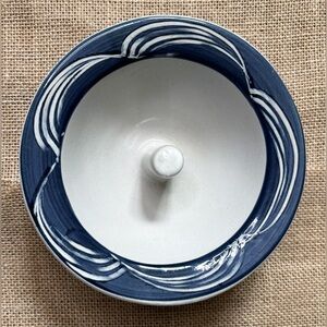 Vintage Original Apple Bakes Baking Dish Pottery Blue Trim Rustic Cottage Core